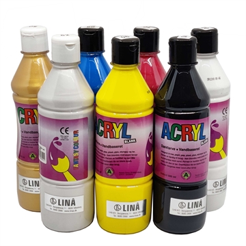 Akrylmaling 0,5 liter - 7 farger