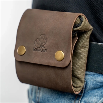 Lær- og canvasbelteveske for bushcraft og sanking
