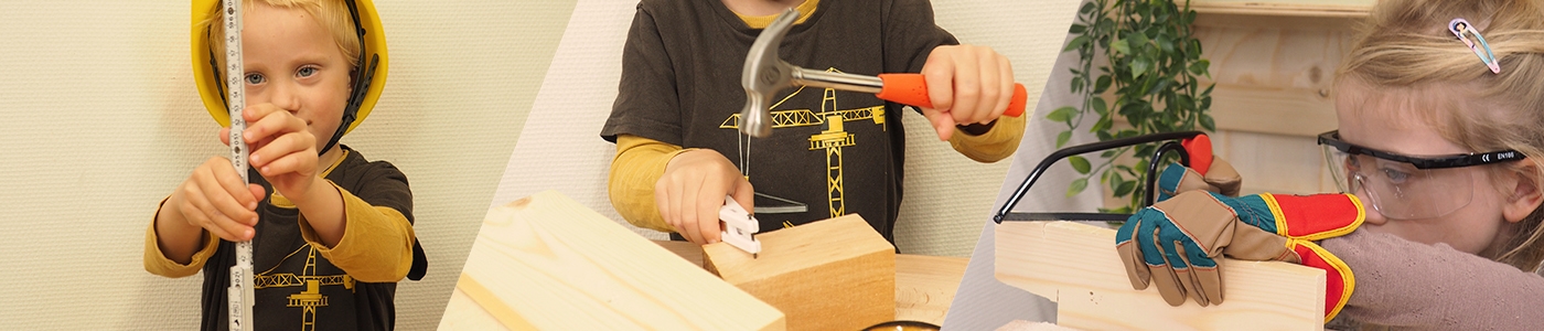 Barns verktøy i aksjon: barn måler, banker og saver